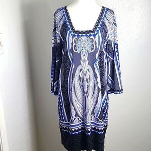 Alfani Blue, Black, Gray, White Printed Design Shift Dress, Size Medium